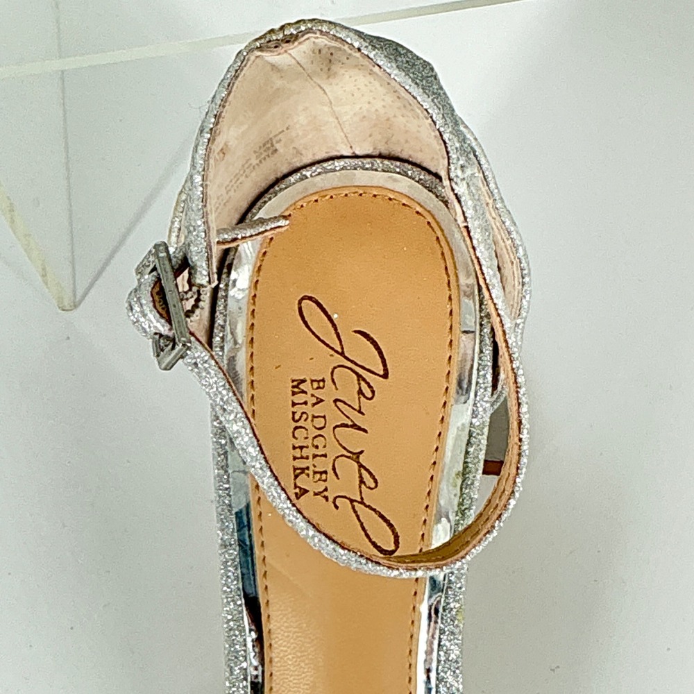 Jewel Badgley Mischka Size 7 Silver Glitter Sparkly Rhinestone Heels Sandals - Picture 8 of 15